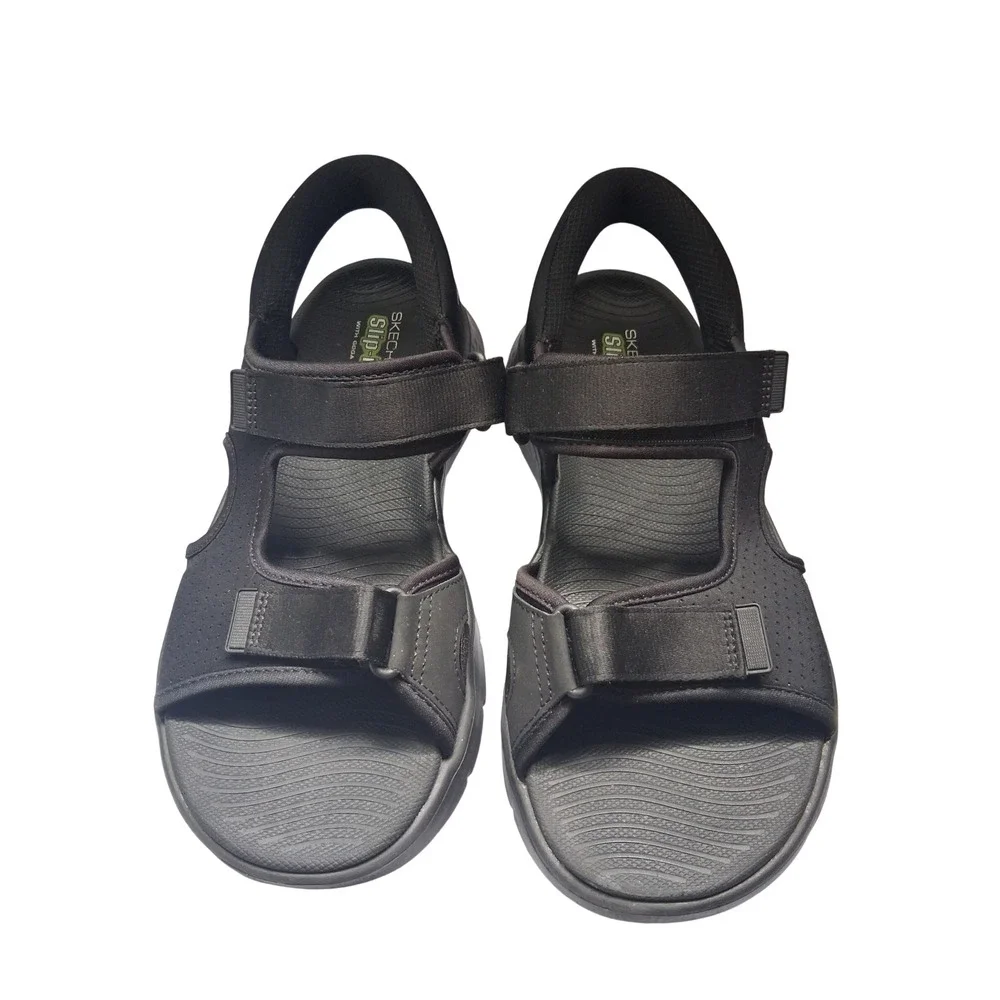 Skechers Hands Free Slip-ins GO WALK 6 Men Black Sport Sandals 229210 BKLM Sz 9